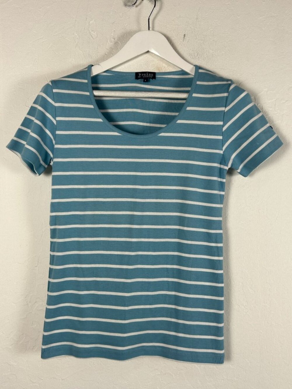 Le Phare De La Baleine Womens Blue White Striped Cotton T-Shirt Large Scoop Neck